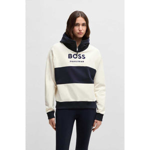 Faye Hoodie für Damen von BOSS Equestrian in Creme und Marineblau mit Logo-Print, ideal für Herbst/Winter Reitmode 2025.