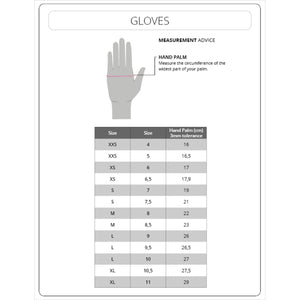 Größentabelle für B&R Winterreithandschuhe Joyce mit Handflächenumfang in cm zur Auswahl der passenden Reithandschuhgröße.