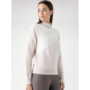 Equiline Damen Pullover aus Wolle in Offwhite mit hohem Kragen, ideal für Herbst Winter 2025. Stylische Oberbekleidung für Reiterinnen.