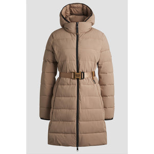 BOSS Equestrian Reitmantel Vespa in Beige mit Kapuze und Gürtel – stilvolle Damenjacke für Reiterinnen.