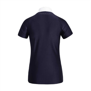 Rückansicht des Kingsland Turniershirts KLBonnie in Dunkelblau. Leichtes Funktionsmaterial für Damen, optimal für Sommerturniere im Outlet erhältlich.