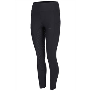 Vorderansicht der Eskadron Reitleggings Vollgrip Schwarz mit zwei seitlichen Taschen und flexiblem Material für maximalen Halt im Sattel.