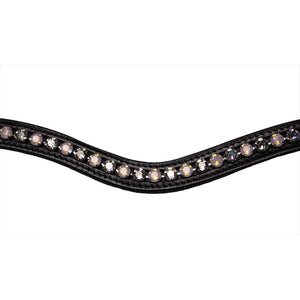 Otto Schumacher Stirnriemen Swarovski - Rosewater Opal mit Kristallen in Rosewater Opal, Crystal und Patina White auf schwarzem Leder. Ideal für Zäume.