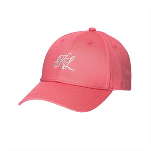 KLChabela Sommercap in Pink mit silbernem Strass-Logo, biegsamem Schirm und verstellbarem Verschluss. Modische Baumwoll-Cap für den Sommer.