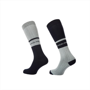 KLMiko Coolmax-Socken 2er-Pack - Kingsland Komfort Socken in Grau und Schwarz mit Logo, ideal für Reitsport, atmungsaktiv und schnelltrocknend.