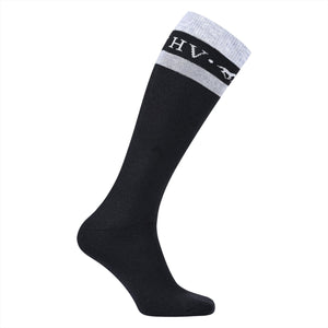 HV Polo Reitsocken Lilia in Schwarz mit kontrastierendem grauen Bund und HV Polo Logo, ideal für Damen im Reitsport Winter 2026.