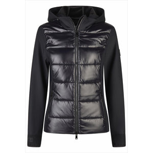 Pikeur Hybrid Jacke - Softshell mit Kapuze in Schwarz, wasserabweisend mit gesteppter Front und 4-Way Stretch für Damen. Ideal für Outdoor & Reitsport.