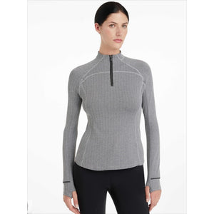 LeMieux Zip Pullover - Damen Kollektion Aspen in Grau mit Herringbone-Muster, figurbetontem Schnitt und halbem Reißverschluss, ideal für Reiterinnen.