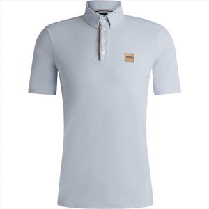 BOSS Herren Trainingsshirt Matt FS 25 in Hellblau mit Piqué-Optik und Logo-Patch. Elastischer Power-Sport-Stoff für optimalen Tragekomfort.