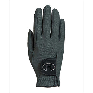 Roeckl Reithandschuh Lisboa Grip in Grau mit Swarovski-Elementen. Sommerhandschuh, leicht, elastisch und ideal für präzise Zügelführung.