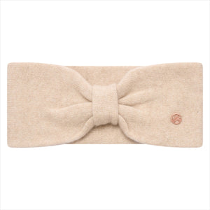 Euro-Star Stirnband Damen in Beige – stilvolles Strickband mit Schleifendetail und ES-Emblem. Hochwertiger Materialmix für kalte Tage.