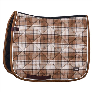 Braune HV Polo Schabracke Kelly mit weichem Karomuster, frisch eingetroffen für Pferde, perfekt als elegante Schabracke im Reitsport.