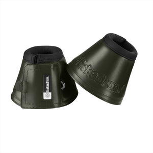 Eskadron Sprungglocken 2025 in Olivgrün mit Klettverschluss und gepolstertem Rand. Hochwertige Hufglocken für Pferde im Winter 2025.