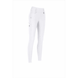 Pikeur Damen Turnier Reitleggings Malia SD - Atmungsaktiv mit Vollbesatz, mittelhohem Bund und Handytasche in Weiß, ideal für Turniere.