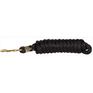 Harrys Horse Pferdeführstrick Karabinerhaken 3m in Schwarz mit glänzendem goldfarbenem Karabiner. Langer, strapazierfähiger Strick aus Polypropylen.