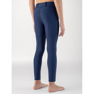 Rückansicht der Equiline Kinderreitleggings Cunix Winterreitleggings Winter 2025 / 2026 mit Vollbesatz und praktischer Seitentasche für optimalen Halt.