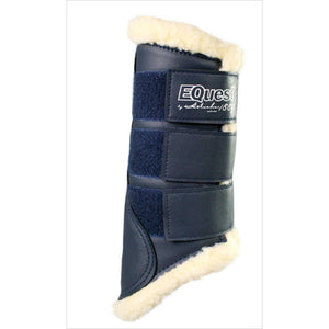 Marineblaue Equest Softgamaschen mit beigem Kunstfell. Strapazierfähige Gamaschen mit optimalem Halt durch drei Klettverschlüsse.