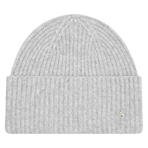 EuroStar Beanie-Mütze - Euro-Star Beanie Mütze | Wolle in Hellgrau mit ES-Münze vorn. Weicher Wollmix für Damen, ideal für kalte Wintertage.