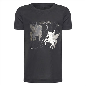 Schwarzes Imperial Riding Kinder T-Shirt mit funkelnder Pferde Grafik, ideal für stilbewusste Kinder und Reitergeschenke im Sommer 2025.