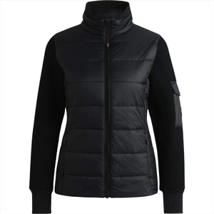 BOSS Equestrian Yara FS25 Damenjacke wattiert in Schwarz mit Stehkragen und Reißverschluss, ideal für Reitsport und Übergangszeit.