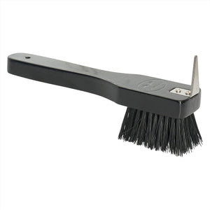 HV Polo Hufkratzer in Schwarz mit stabiler Bürste und Metallhaken zur effektiven Hufpflege im Stall. Ideal für tägliche Pferdepflege.