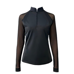 Trainings-Shirt Grace Damen - Estrelle in Schwarz mit langen Ärmeln, atmungsaktivem Funktionsmaterial und UV-Schutz für Sport und Reiten.