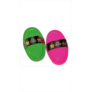 Der Gute Striegel - Haas Striegel mittelharte Kunststoff in Grün und Pink mit austauschbarer Lederschlaufe, ideal für Pferdepflege.