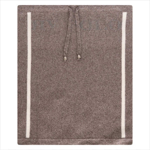 HV Polo Loop Schal Alice in Braun mit weißen Streifen und Strasssteinen, gestrickt aus Viskose, Nylon und Wolle. Modisches Accessoire für Damen.