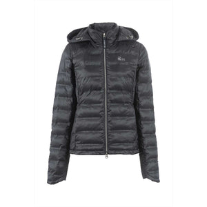 Cavallo Steppjacke Fia in Schwarz mit abnehmbarer Kapuze und ultraleichtem Fake-Daunenfutter für Damen. Ideal für Sommer und Reitsport.