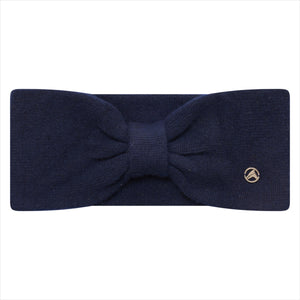 Euro-Star Stirnband Damen in Dunkelblau – elegantes Strickband mit Schleife und dezentem Emblem. Perfekt für Reitsport und Wintermode.
