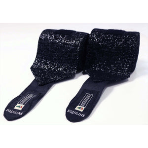 Equiline Stallbandagen 4m - Glitter Effekt in Dunkelblau mit Glitzergarn, hochwertiger Beinschutz für Pferde im Stall.