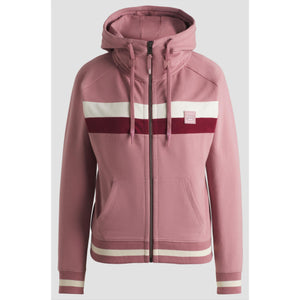 BOSS Equestrian Kapuzenjacke für Damen in Rosa mit Reißverschluss, Kontraststreifen und Logo, perfekt für sportlich-elegante Outfits.