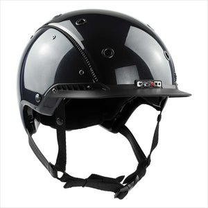 Casco Helm Champ 3 Plus in glänzendem Dunkelblau mit Belüftung und Logo. Stilvoller Reithelm mit Hardcase für Reitsport und Sicherheit.
