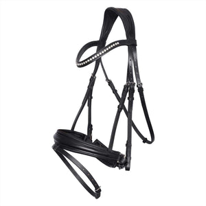 Imperial Riding Trense Fria - Anatomisch geformter Trensenzaum in Schwarz mit Stirnband aus Strasssteinen und flach genähtem Leder.