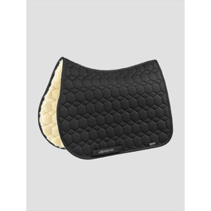 Schwarze Equiline Schabracke Laidback Exatron mit Kunstfellunterlage aus der Basic Collection, maschinenwaschbar und stoßabsorbierend.