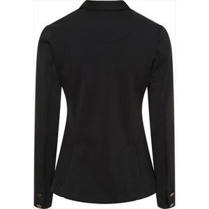 Rückansicht des Equipage Turnierjackets Kinder in Schwarz. Figurbetonter Schnitt mit Knopfdetails an den Ärmeln, ideal für Turniere.