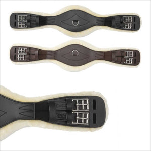 Kavalkade Lederkurzgurt mit Kunstfell in Schwarz und Braun, anatomisch geformt mit D-Ring und abnehmbarem Kunstfell für Dressursättel.