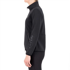 Seitliche Ansicht der Imperial Riding Sweatjacke - Damenjacke mit glattem Jersey, Strass-Schriftzug am Ärmel und sportlicher Passform.
