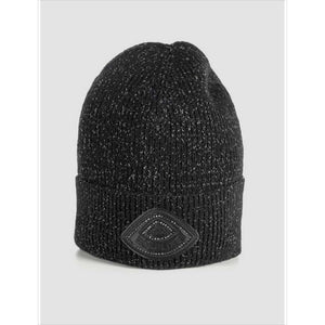 EQUILINE Mütze Iregit schwarz aus der Winterkollektion mit Strasslogo und Microfleecefutter für stilvolle Wärme beim Reiten und im Alltag.