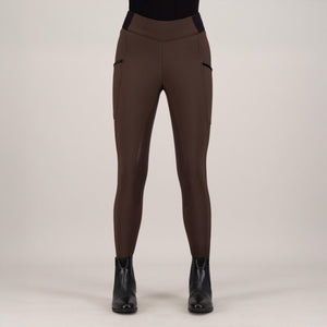HV Polo Reitleggings Estrelle Full Grip Winter in Braun mit Vollbesatz und funktionalen Taschen, perfekt für Damenbekleidung im Reitsport.