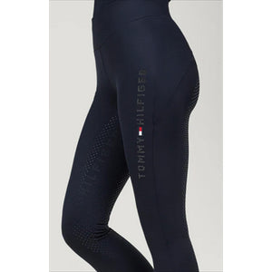 Tommy Hilfiger Elmira Winter Leggings Strass in Dunkelblau mit Glitzer-Schriftzug und Silikonbesatz, ideal für Reiterinnen im Winter 2026.
