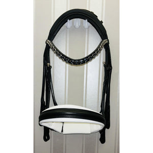 Otto Schumacher Kandare München - Feel Good | Comfort XS in Schwarz mit weiß unterlegtem Reithalfter und Stirnriemen Rivoli XL silver Night, Größe 3.
