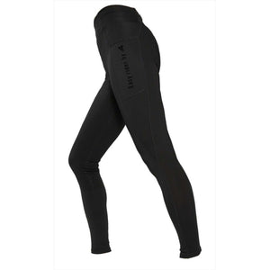 Reitleggings Livia Fullgrip ohne Knienaht in Schwarz mit Silikongrip und hohem Bund. Funktionale Handytasche für Reitsportkomfort.