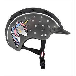 Casco Reithelm Nori Einhorn für Kinder mit buntem Einhornmotiv und Sternen, leicht und sicher mit Monocoque-Plus™-Technologie, CE-zertifiziert.