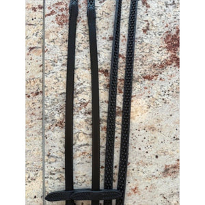 Detailansicht der gummierten Otto Schumacher Zügel, 13mm flachgenäht, rutschfest und hochwertig verarbeitet für Pferdezäume.