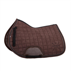 KINGSLAND Schabracke Springen Mona in Braun mit Wildlederimitat und gestepptem Design. Hochwertige Sattelunterlage für Springreiten im Winter 2025.