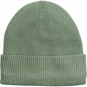 Grüne Equipage Strickmütze Vaino mit Glitzer und Strasssteinen, weiches Fleecefutter für Komfort. Perfekt für stilvolle Winter-Outfits.
