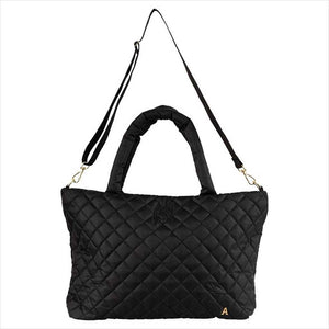 ANKY gesteppte Trendtasche in Schwarz mit Rautensteppung und goldenen Details. Stilvolle Tote mit abnehmbarem Schultergurt für Reiter und Alltag.