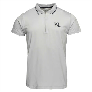 Kingsland Herren Poloshirt KLJopo Sommerkollektion in Weiß mit Reißverschluss, KL-Brustlogo und feinen farbigen Streifen am Kragen. Ideal als leichtes Trainingsshirt für warme Tage.