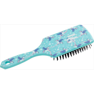 Kinder Mähnen- und Schweifbürste - Pferdebürste mit langem, gebogenem Griff und farbigem Einhorn-Print, ideal für EQ & HG Kids.
